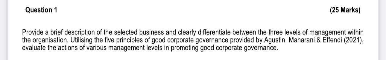  Question 1 (25 Marks) Provide a brief description of the selected