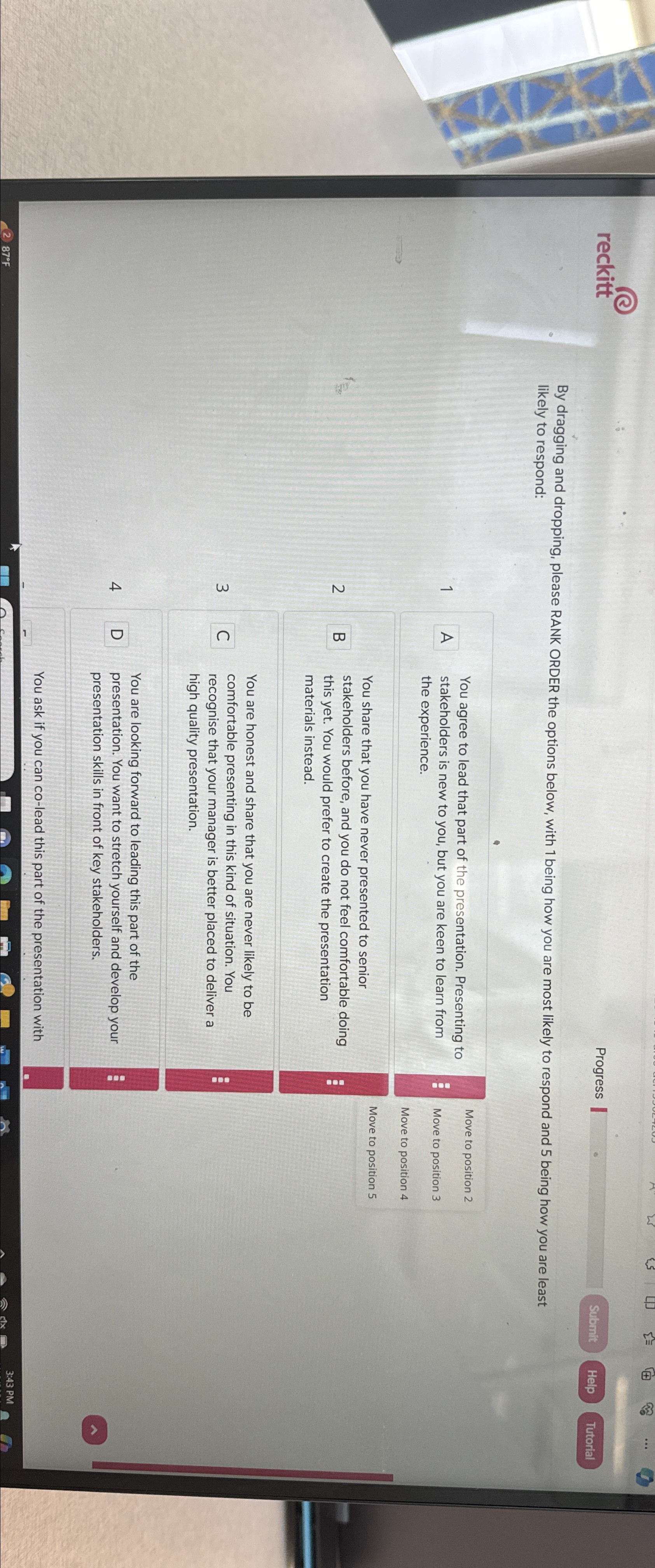  reckitt Progress Help Tutorial By dragging and dropping, please RANK ORDER