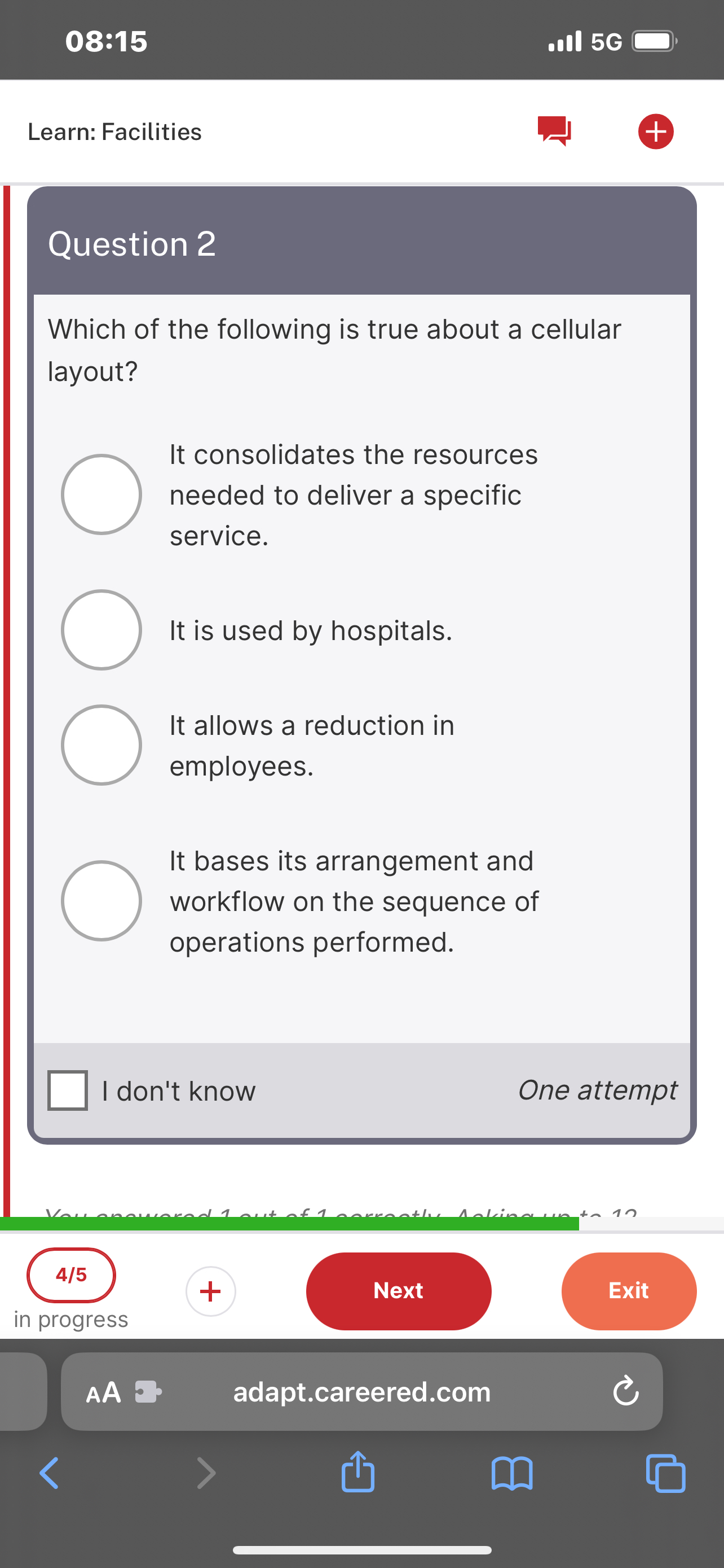  08:15 all 5G Learn: Facilities Question 2 Which of the following
