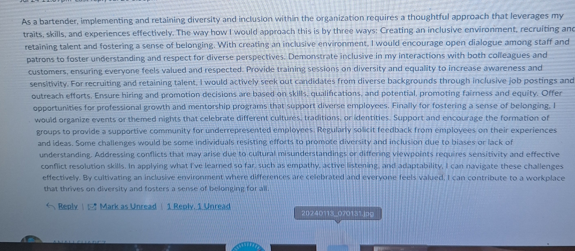  As a bartender, implementing and retaining diversity and inclusion within the