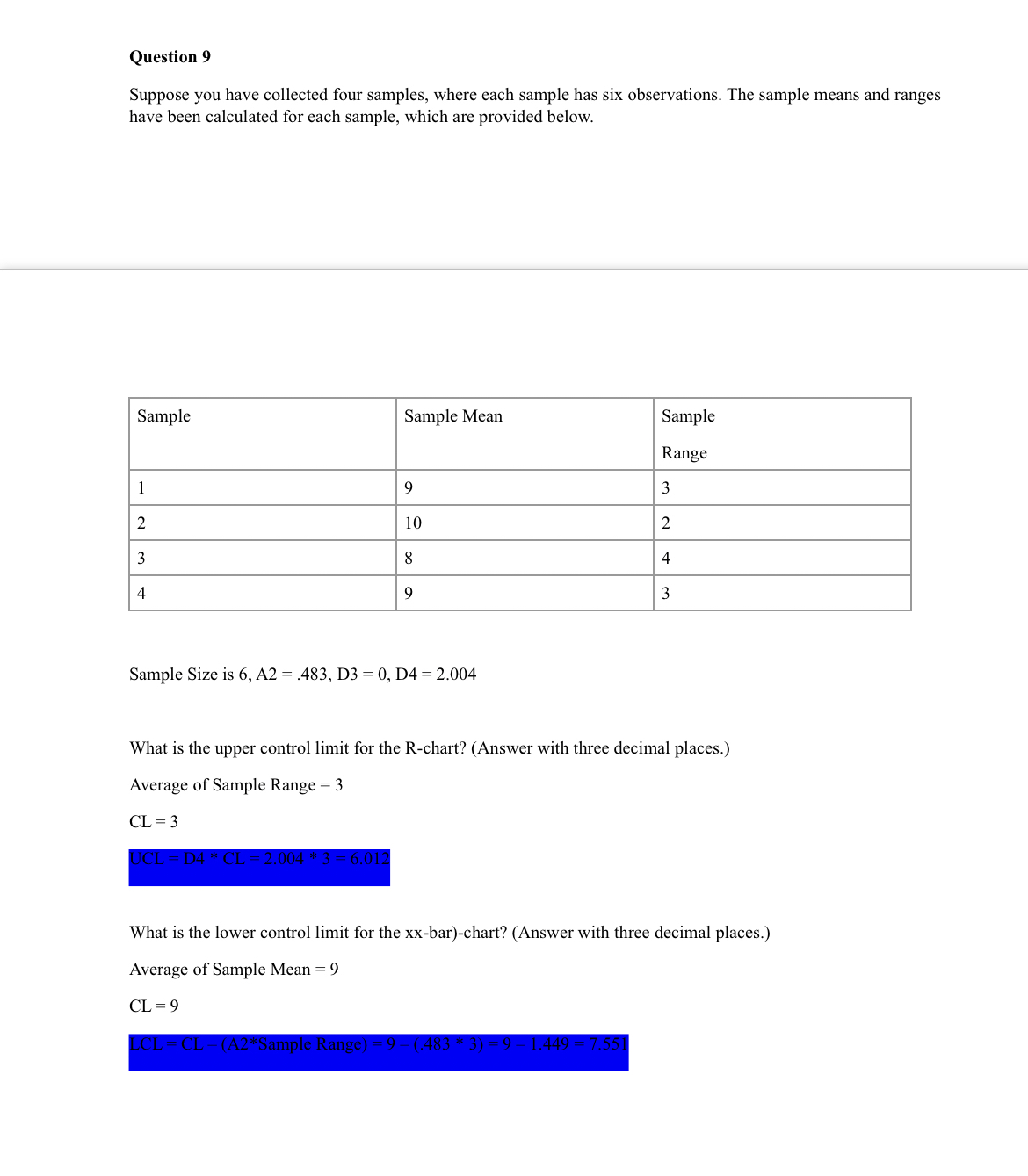  Suppose you have collected four samples, where each sample has six