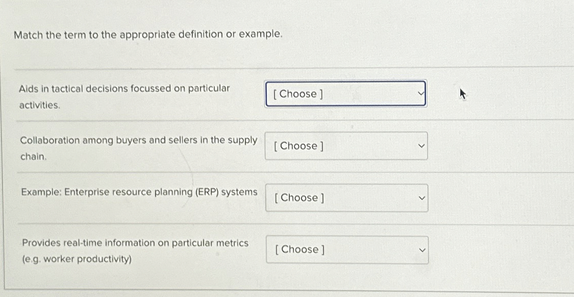  Match the term to the appropriate definition or example. Aids in