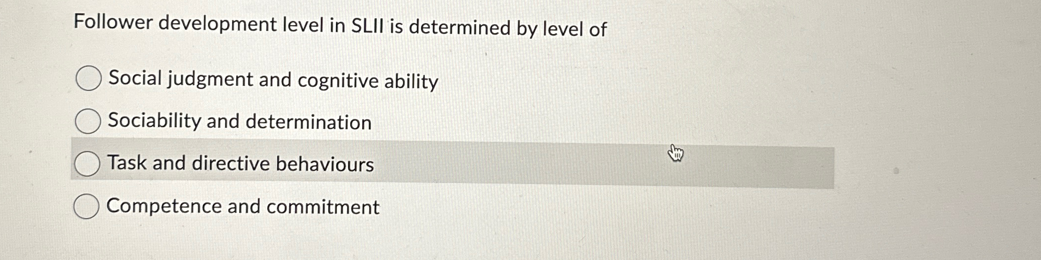  Follower development level in SLII is determined by level of Social