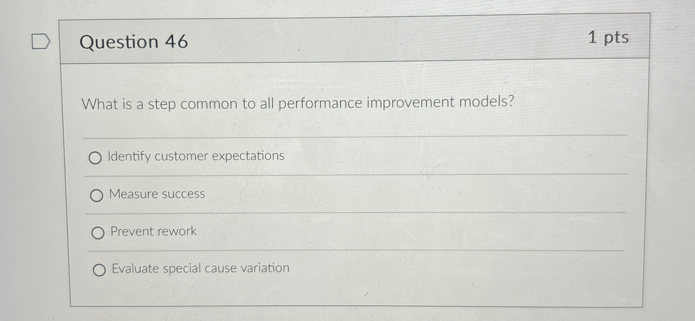 Question 46 1 pts What is a step common to all
