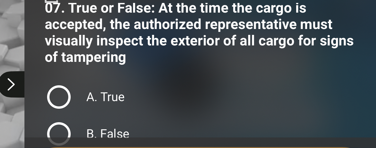  True or False: At the time the cargo is accepted, the