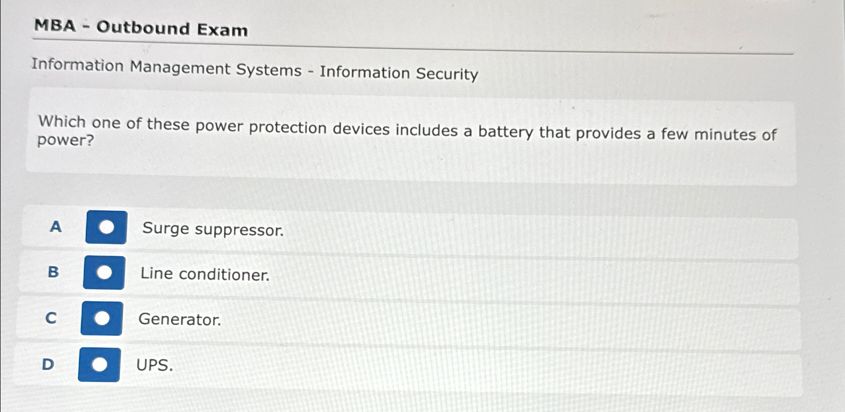 MBA - Outbound Exam Information Management Systems - Information Security Which