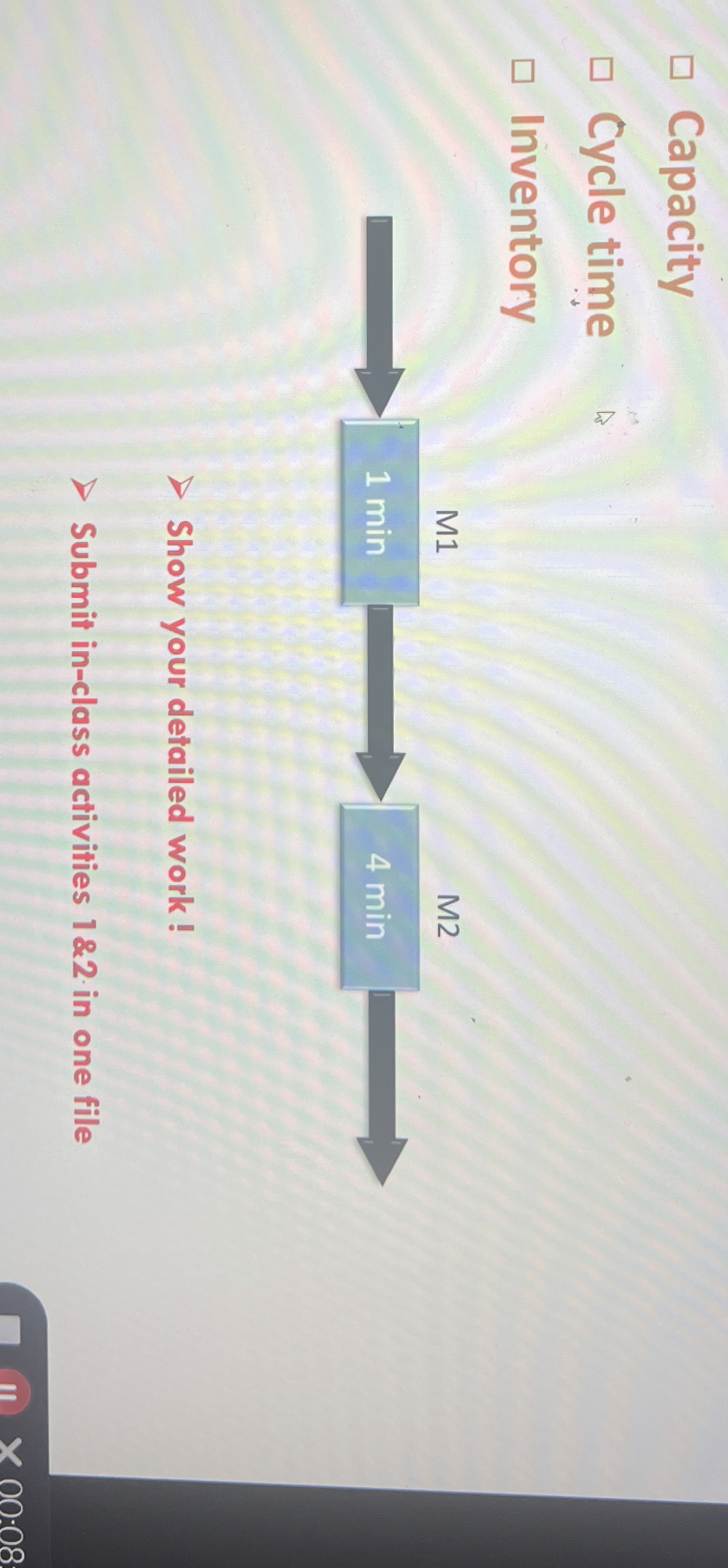  Capacity Cycle time Inventory > Show your defailed work ! >