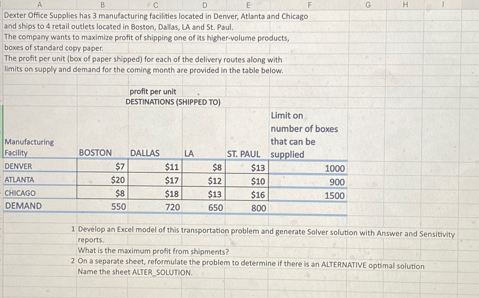  develop a Linear programming model and a solver solution with answer