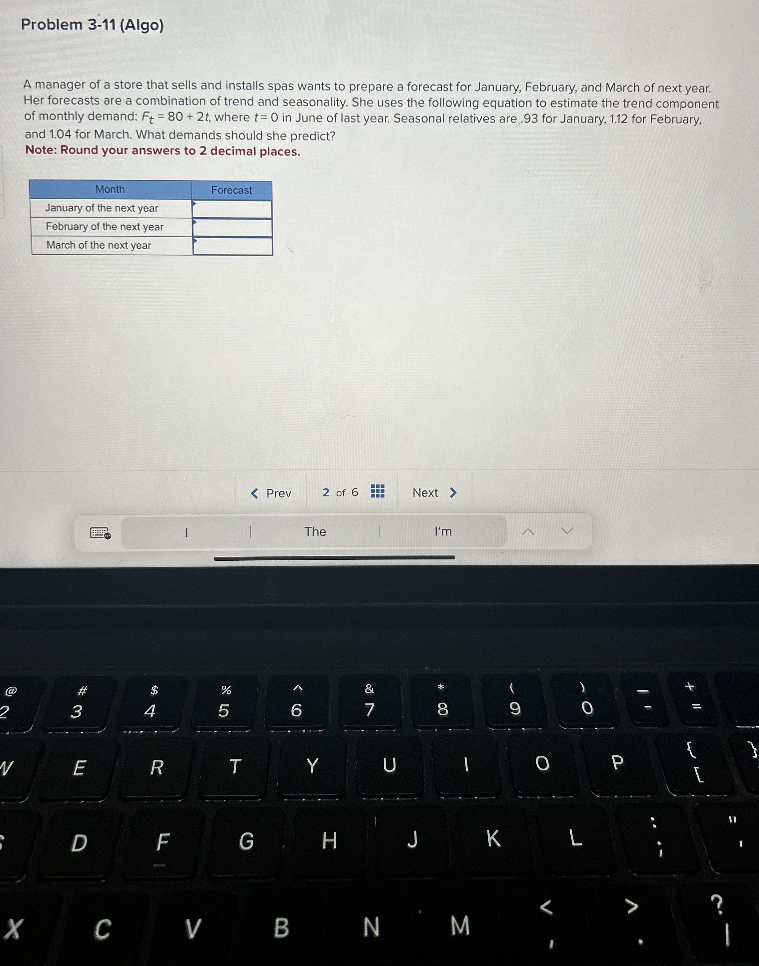  Problem 3-11(Algo) A manager of a store that sells and installs