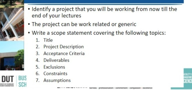  Identify a project that you will be working from now till