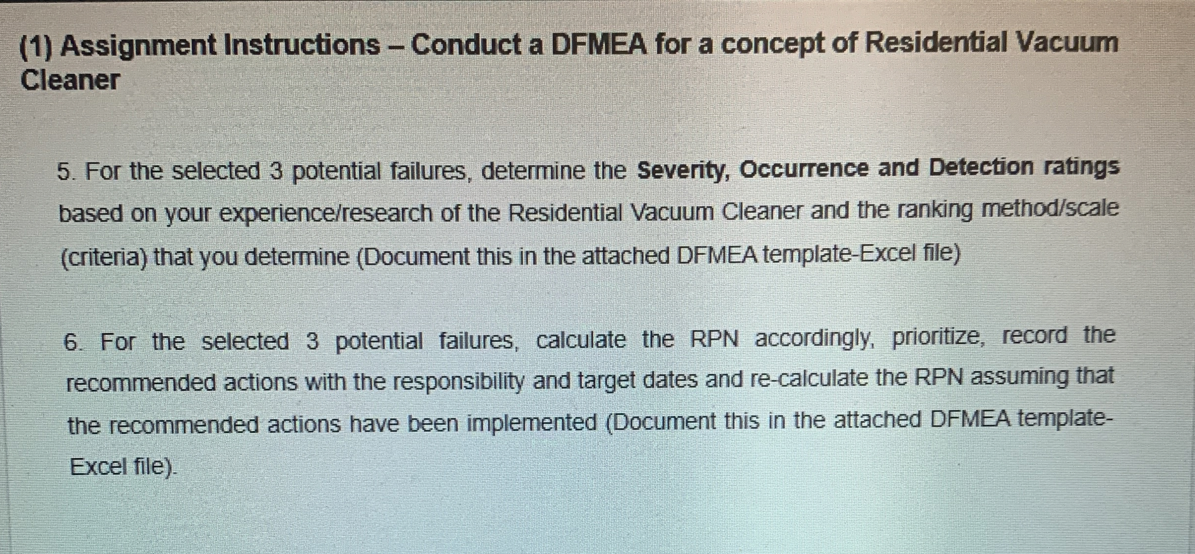  (1) Assignment Instructions - Conduct a DFMEA for a concept of