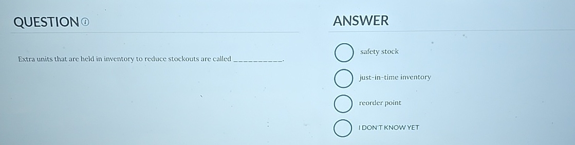  QUESTION (1) Extra units that are held in inventory to reduce