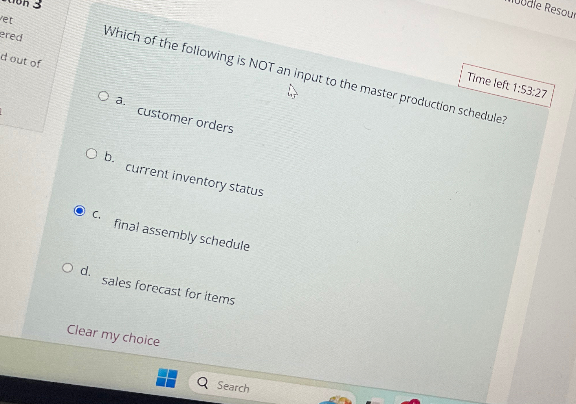  Time left 1:53:27 Which of the following is NOT an input