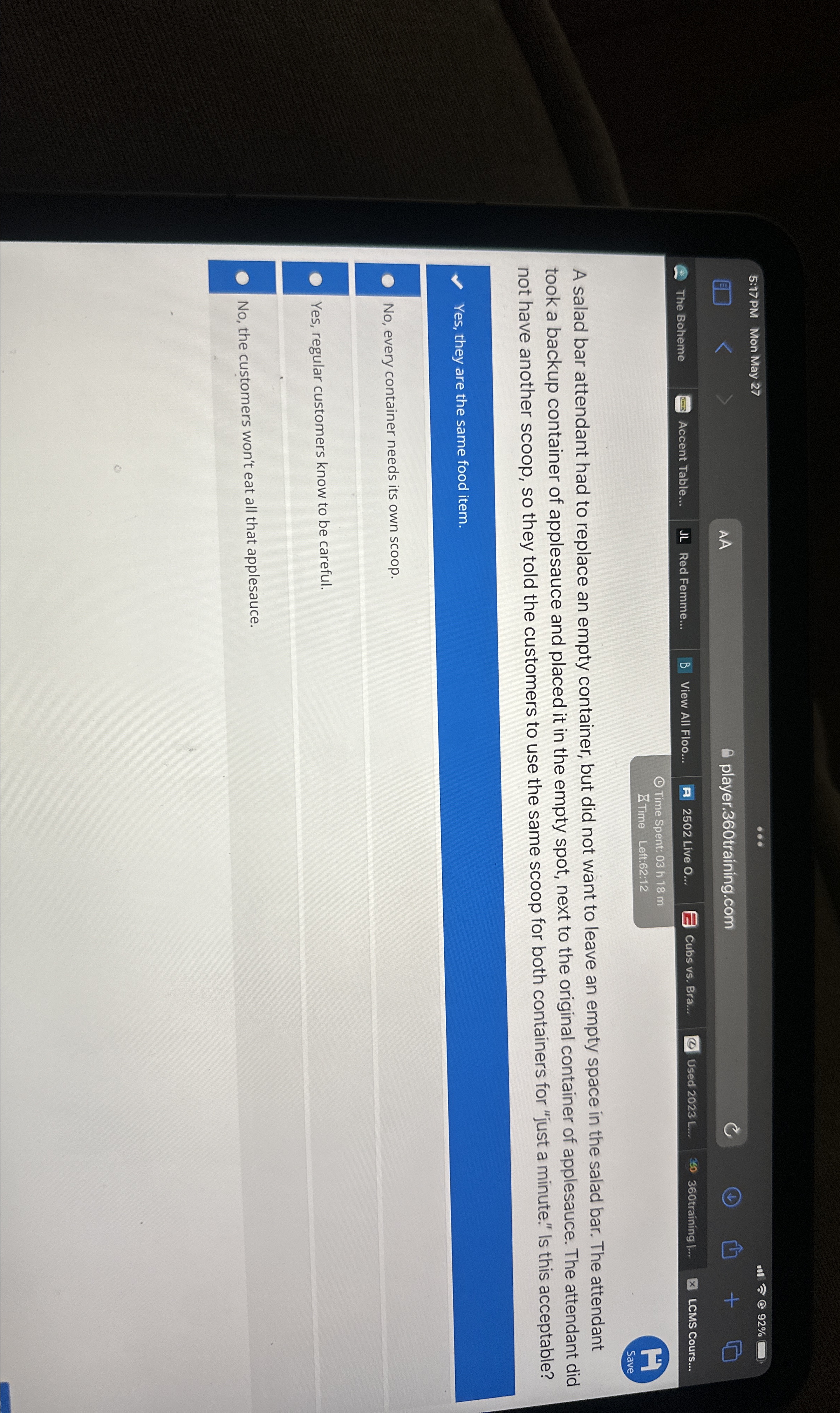  5:17 PM Mon May 27 92% AA player.360training.com The Boheme Accent