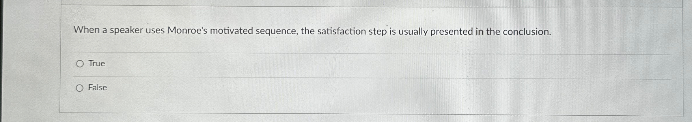  When a speaker uses Monroe's motivated sequence, the satisfaction step is