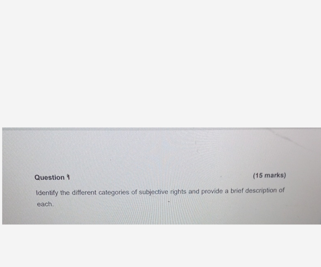  Question 1 (15 marks) Identify the different categories of subjective rights