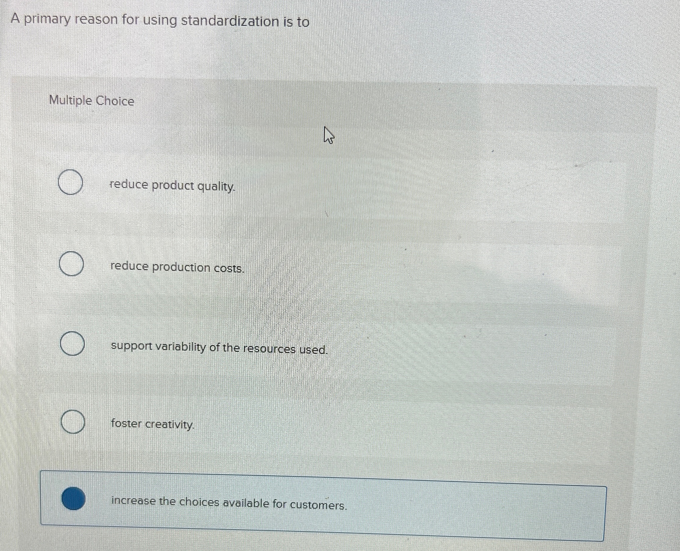  A primary reason for using standardization is to Multiple Choice reduce