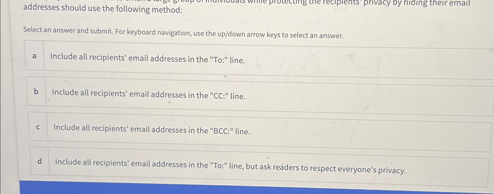  addresses should use the following method: Select an answer and submit.