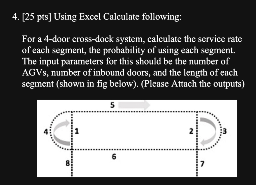  [25 pts] Using Excel Calculate following: For a 4-door cross-dock system,