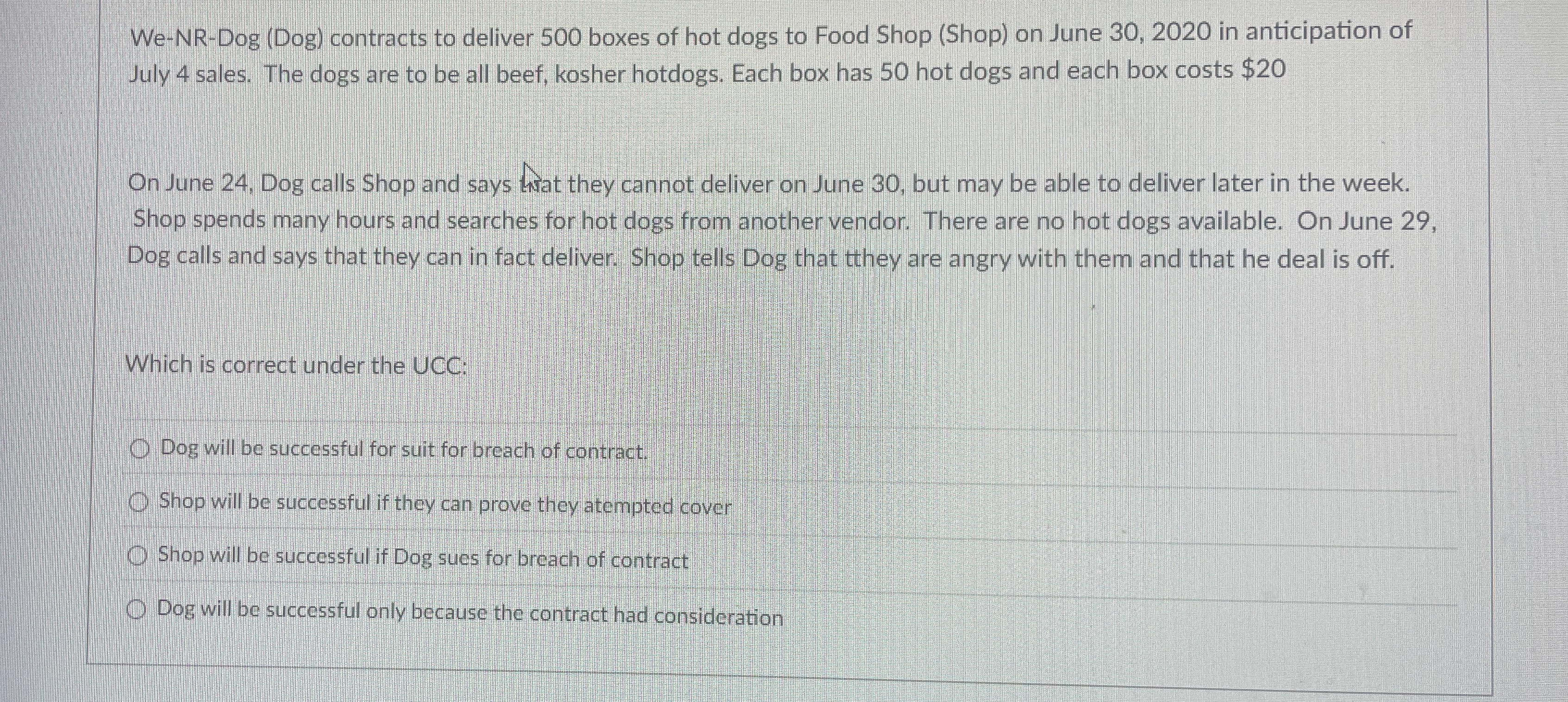  We-NR-Dog (Dog) contracts to deliver 500 boxes of hot dogs to
