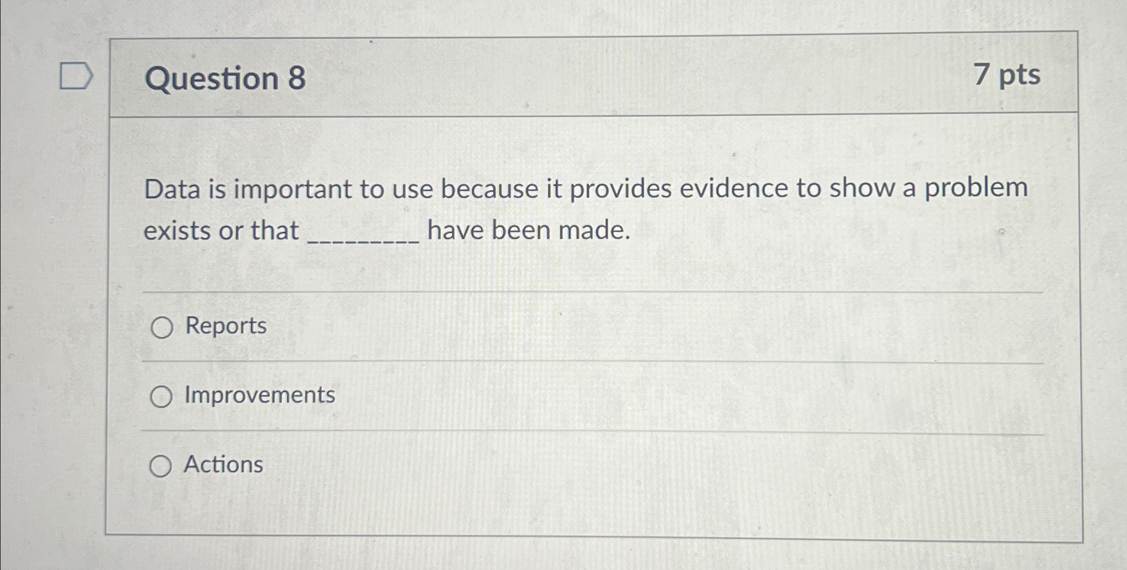  Question 8 7 pts Data is important to use because it
