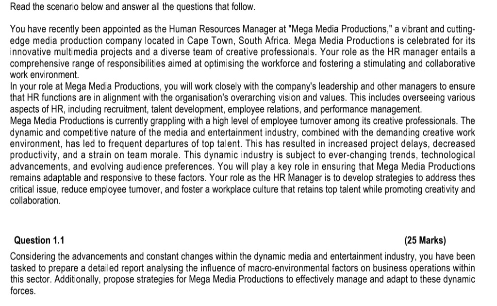  Read the scenario below and answer all the questions that follow.