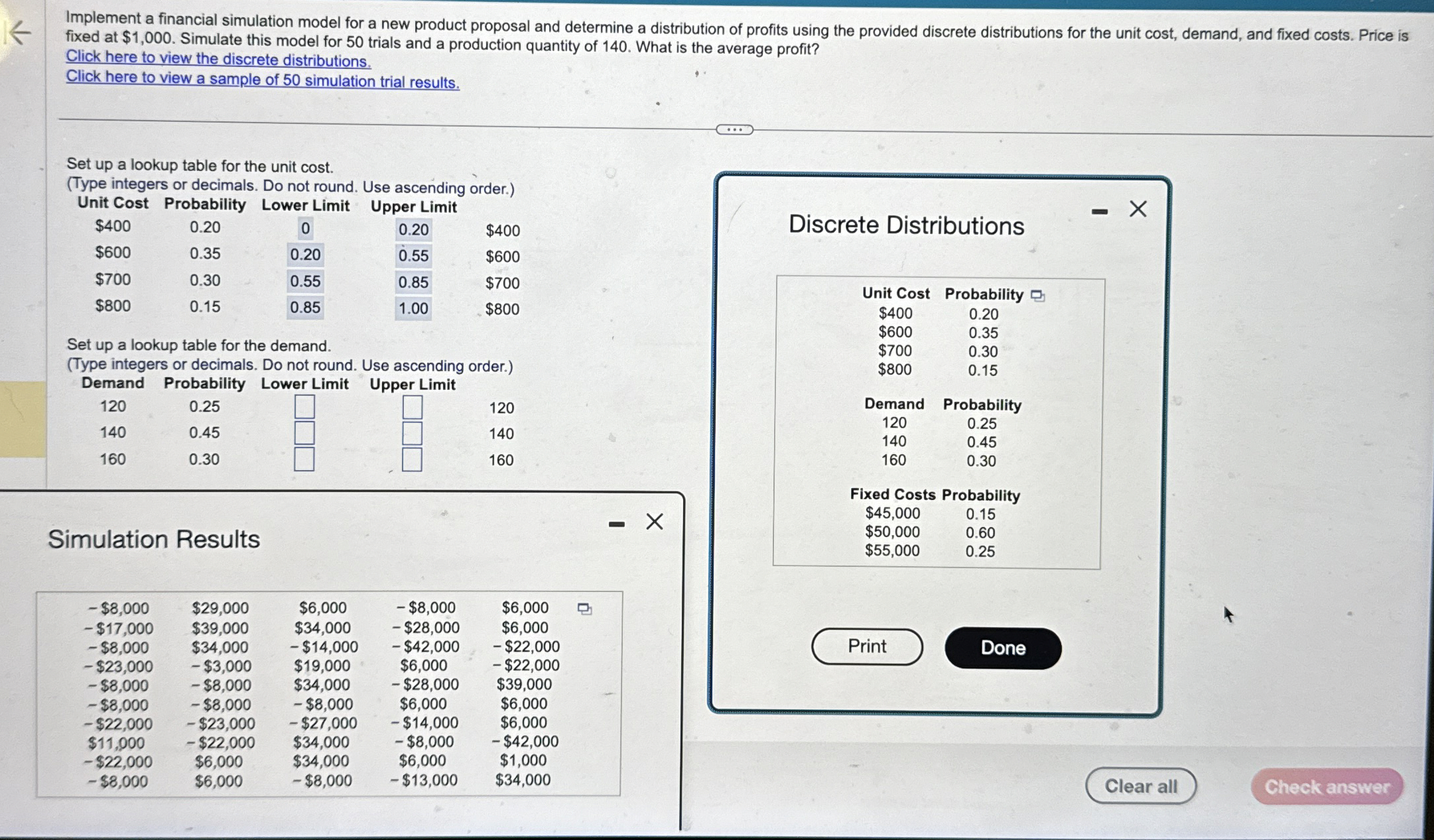  Implement a financial simulation model for a new product proposal and