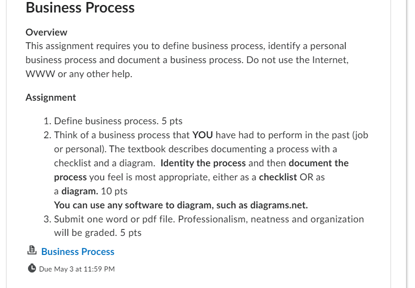  Please help!! SOS Business Process Overview This assignment requires you to