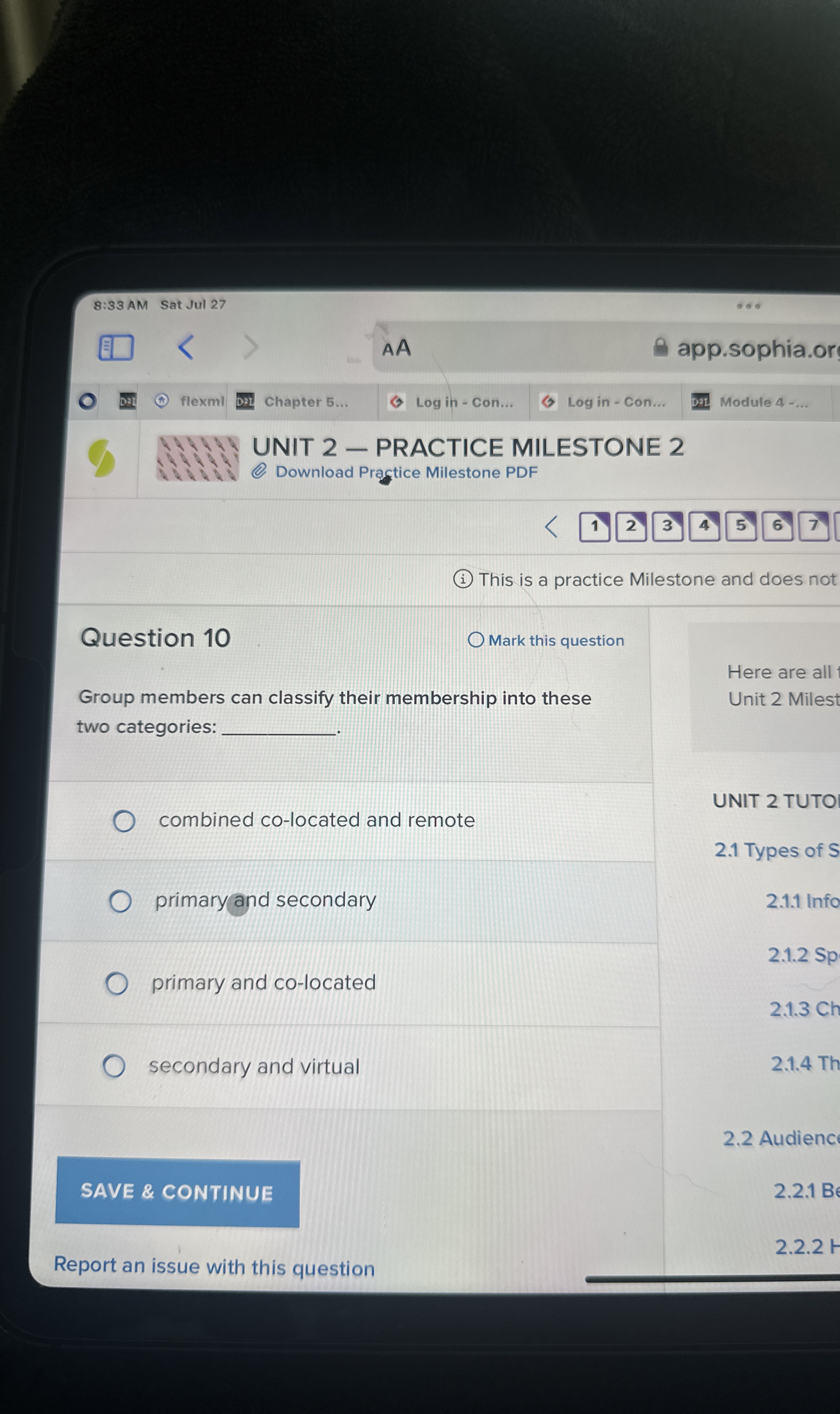  8:33 AM Sat Jul 27 AA app.sophia.or flexm Chapter 5... Log