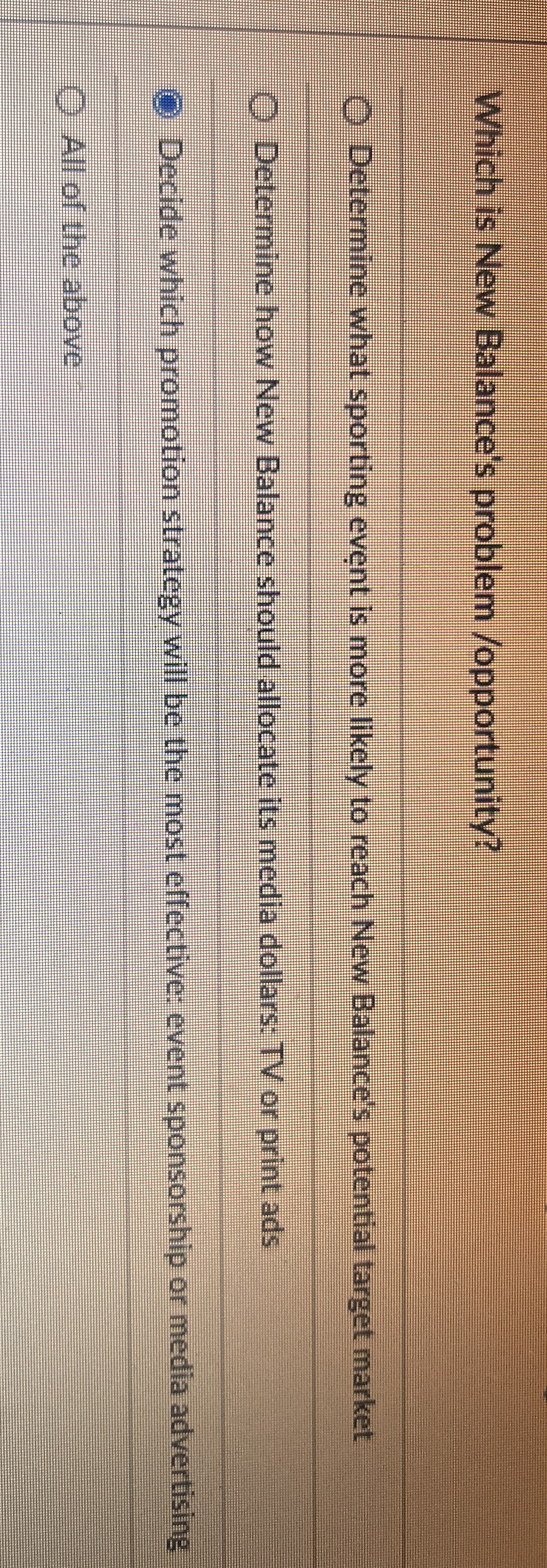  Which is New Balance's problem /opportunity? Determine what sporting event is