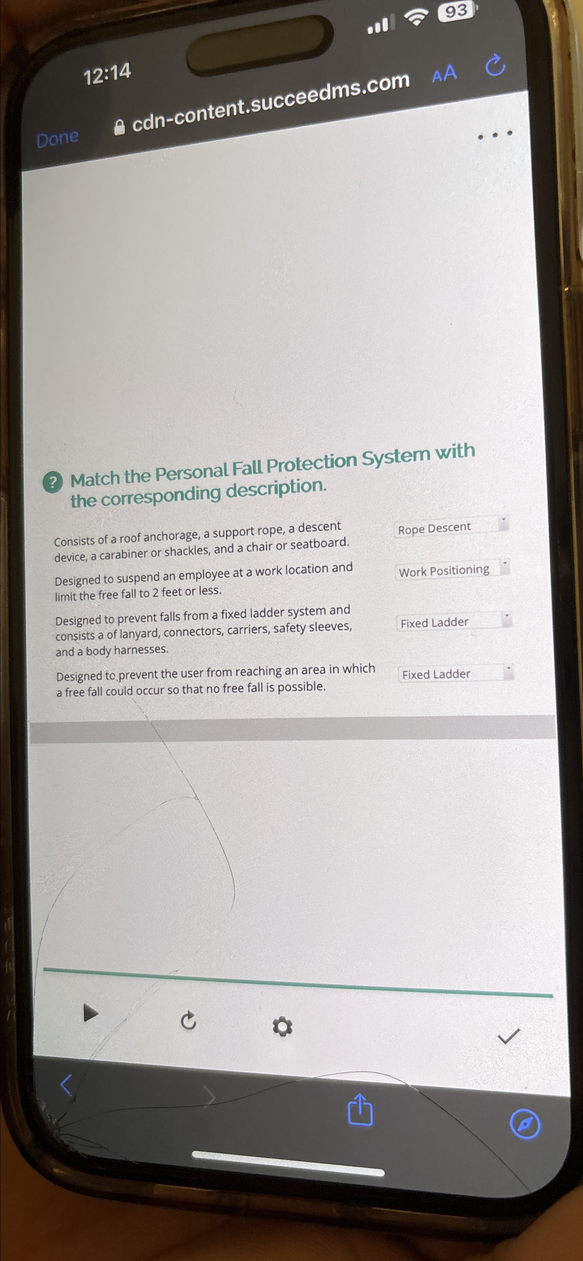  12:14 Done cdn-content.succeedms.com 93 AA Match the Personal Fall Protection System