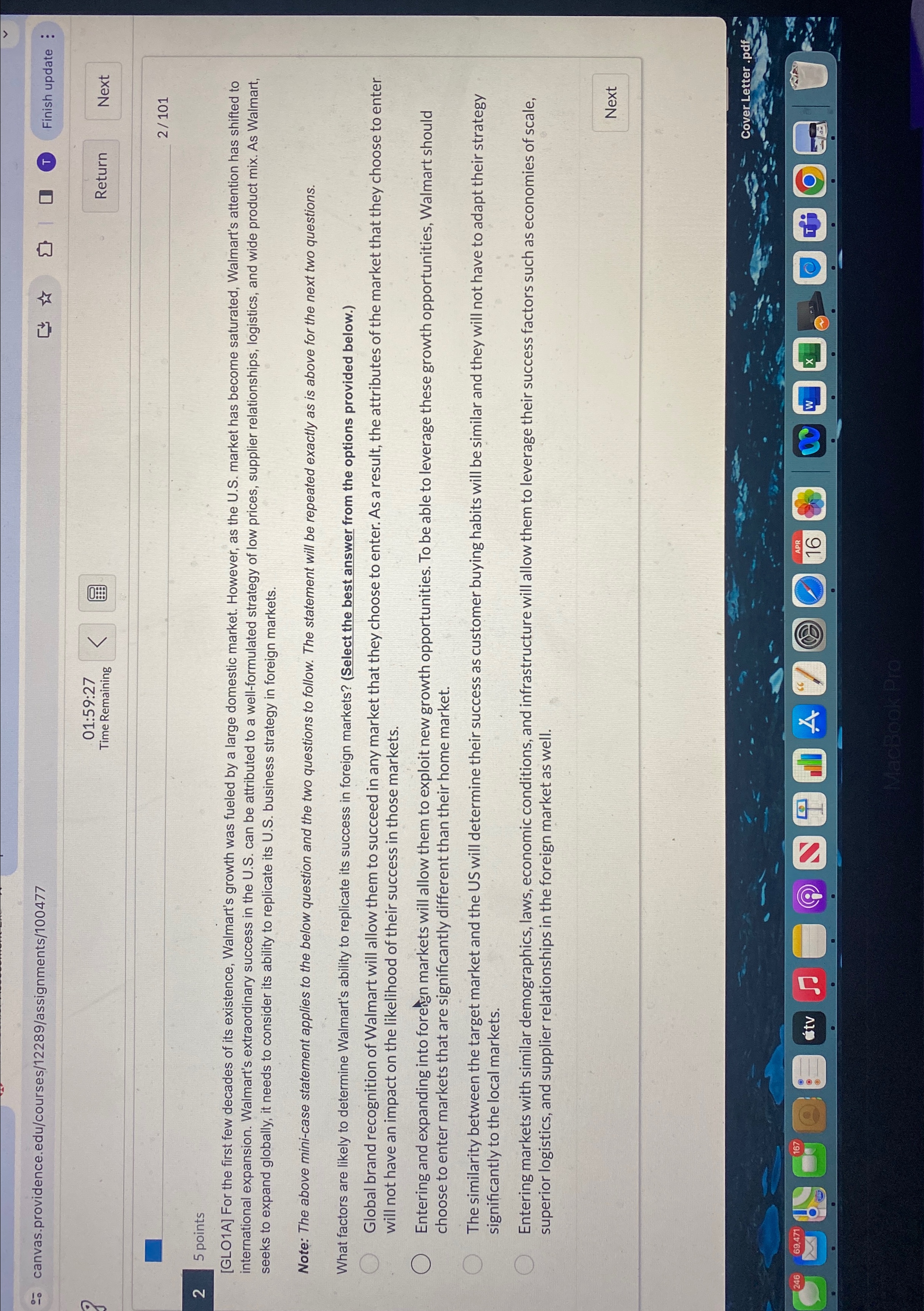  canvas.providence.edu/courses/12289/assignments/100477 01:59:27 Time Remaining 2101 5 points [GLO1A] For the first