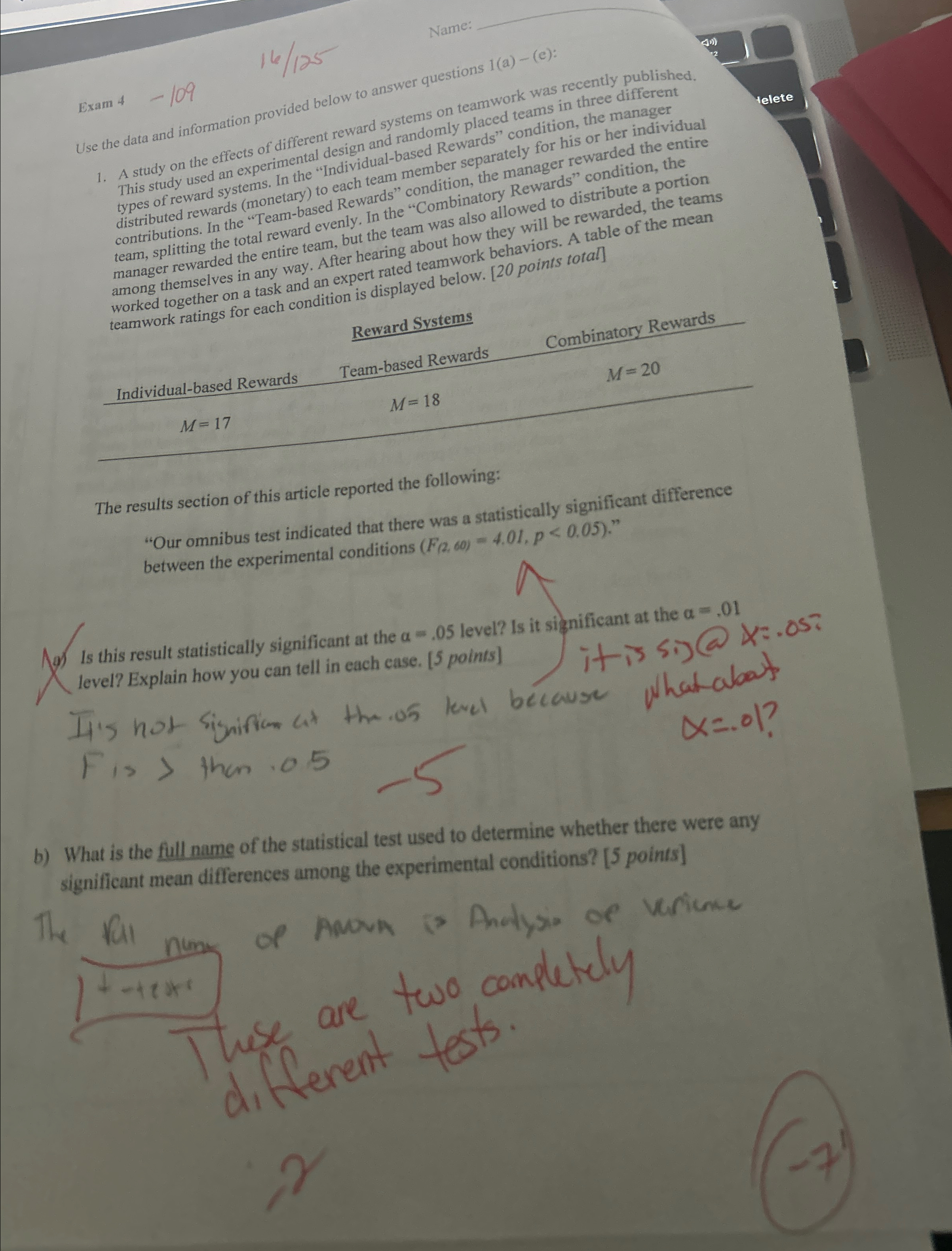  Exam 4-109 16125 Name: ward systems on teamwork was recently published.