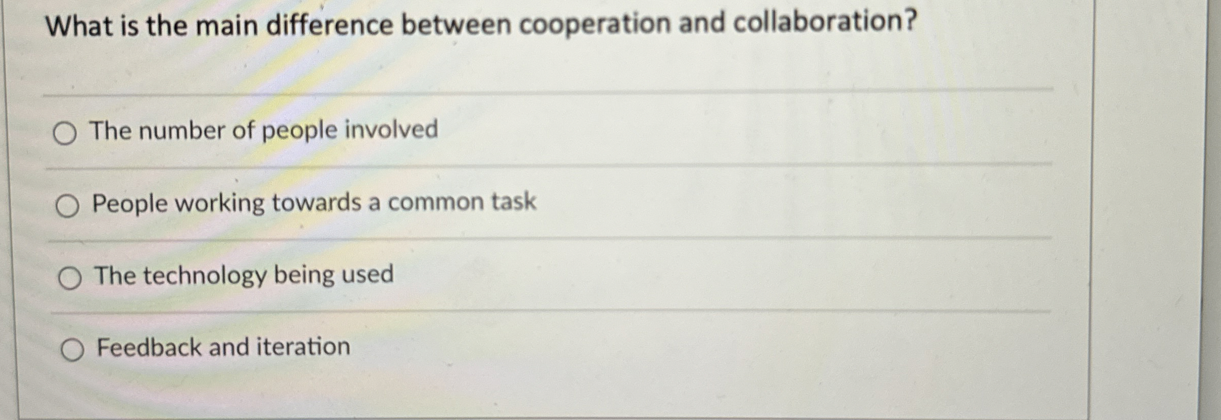  What is the main difference between cooperation and collaboration? The number