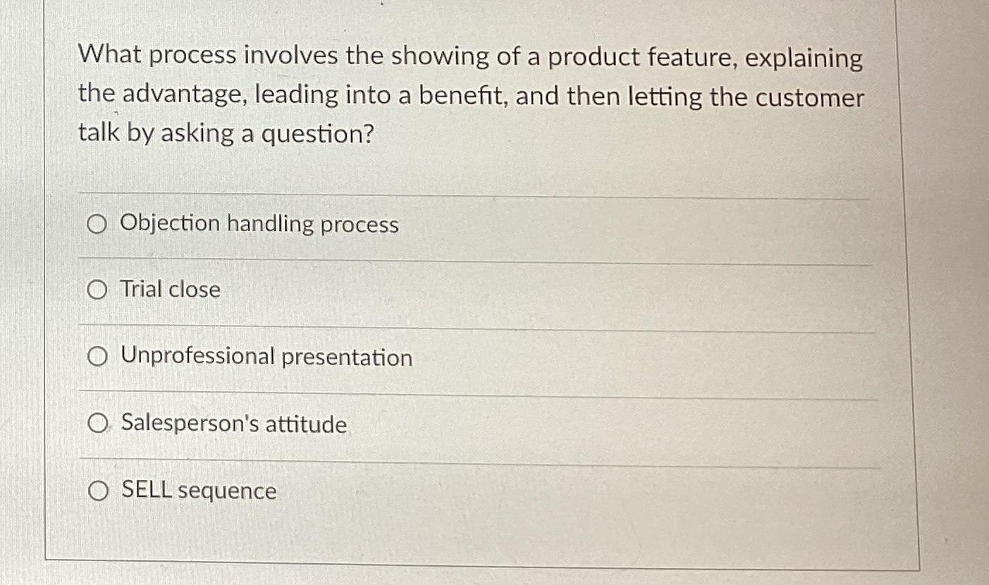  What process involves the showing of a product feature, explaining the