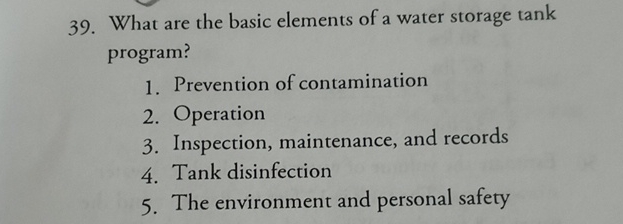  What are the basic elements of a water storage tank program?