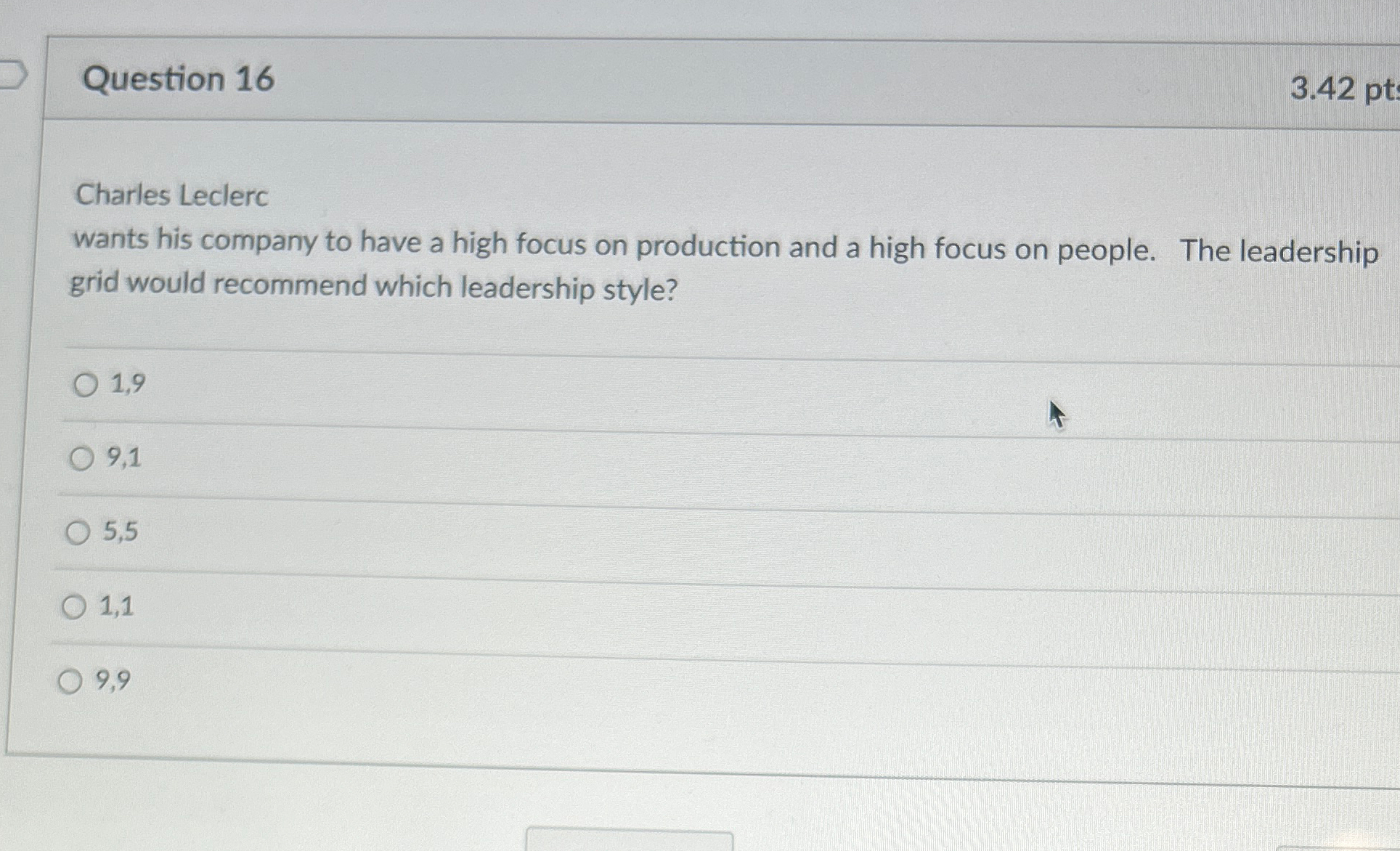  Question 16 3.42pt Charles Leclerc wants his company to have a