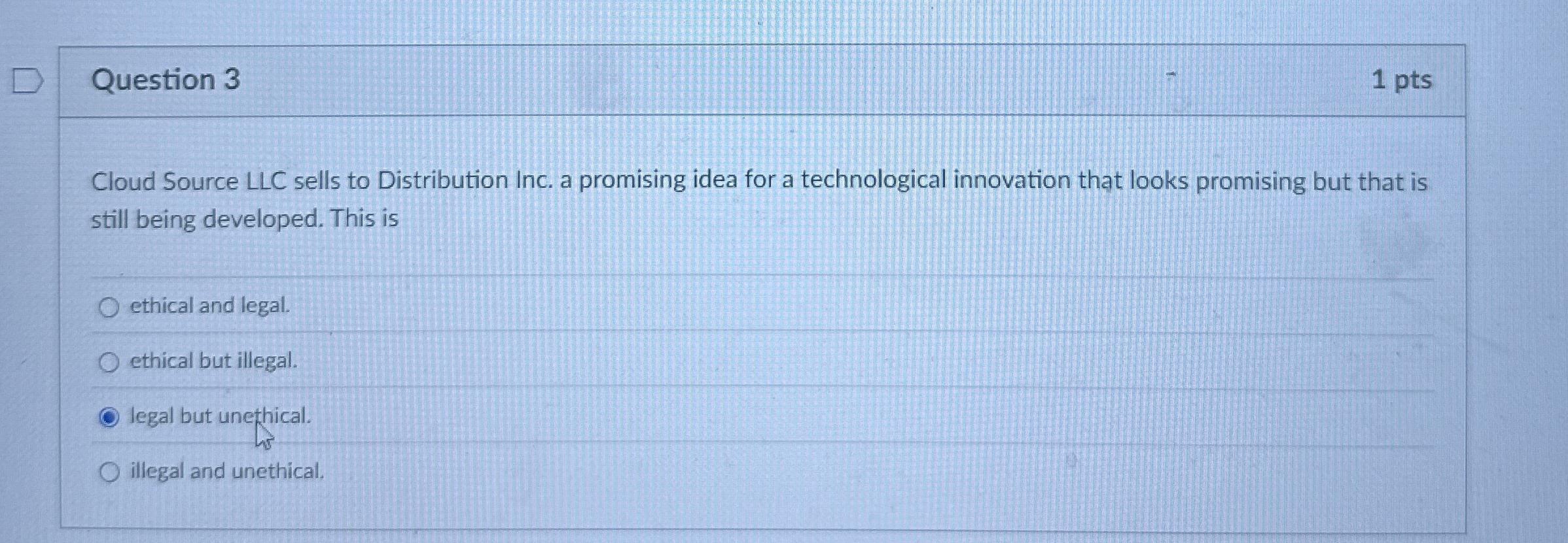  Question 3 1 pts Cloud Source LLC sells to Distribution Inc.
