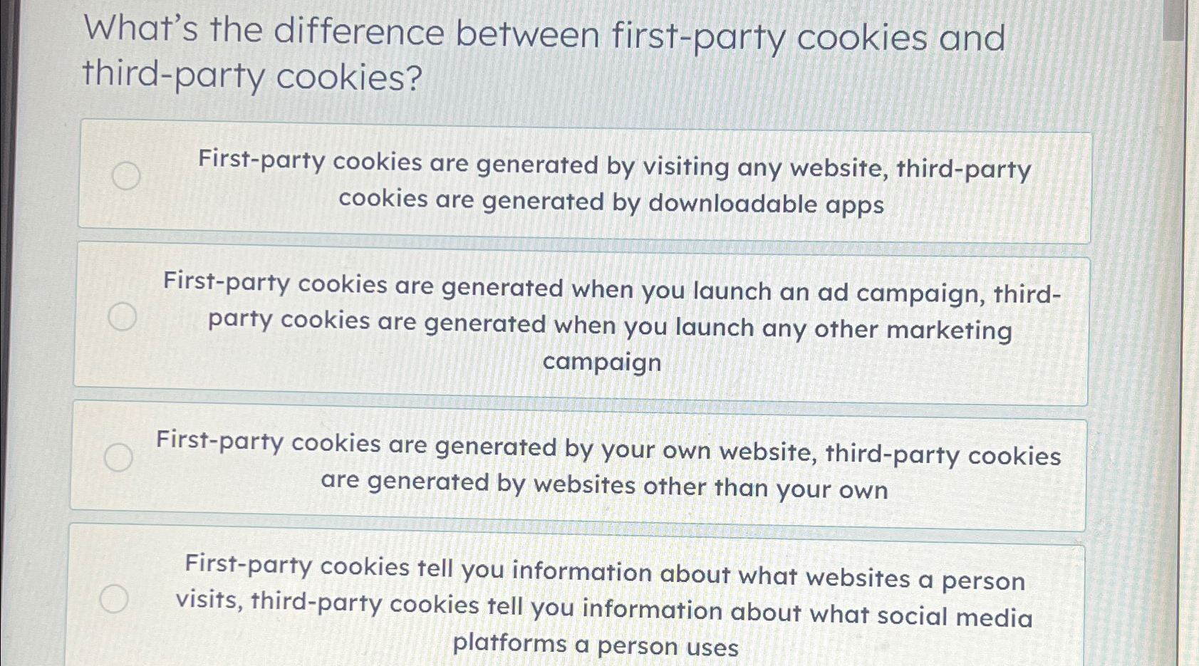  What's the difference between first-party cookies and third-party cookies? First-party cookies