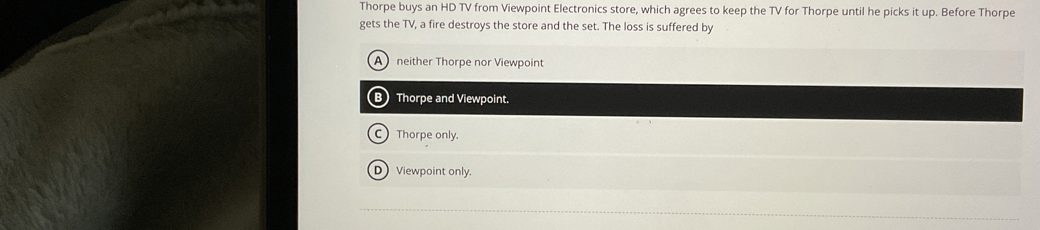  Thorpe buys an HD TV from Viewpoint Electronics store, which agrees