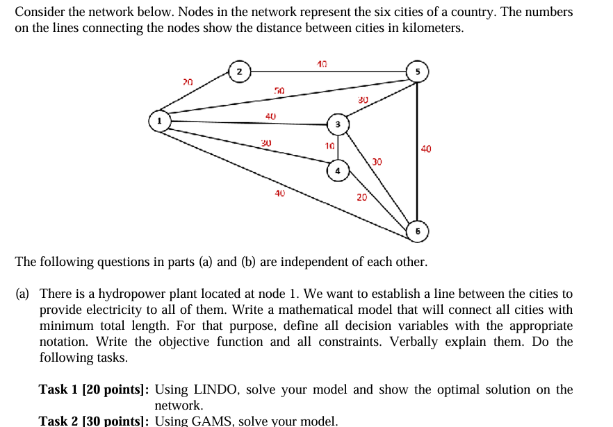  Consider the network below. Nodes in the network represent the six
