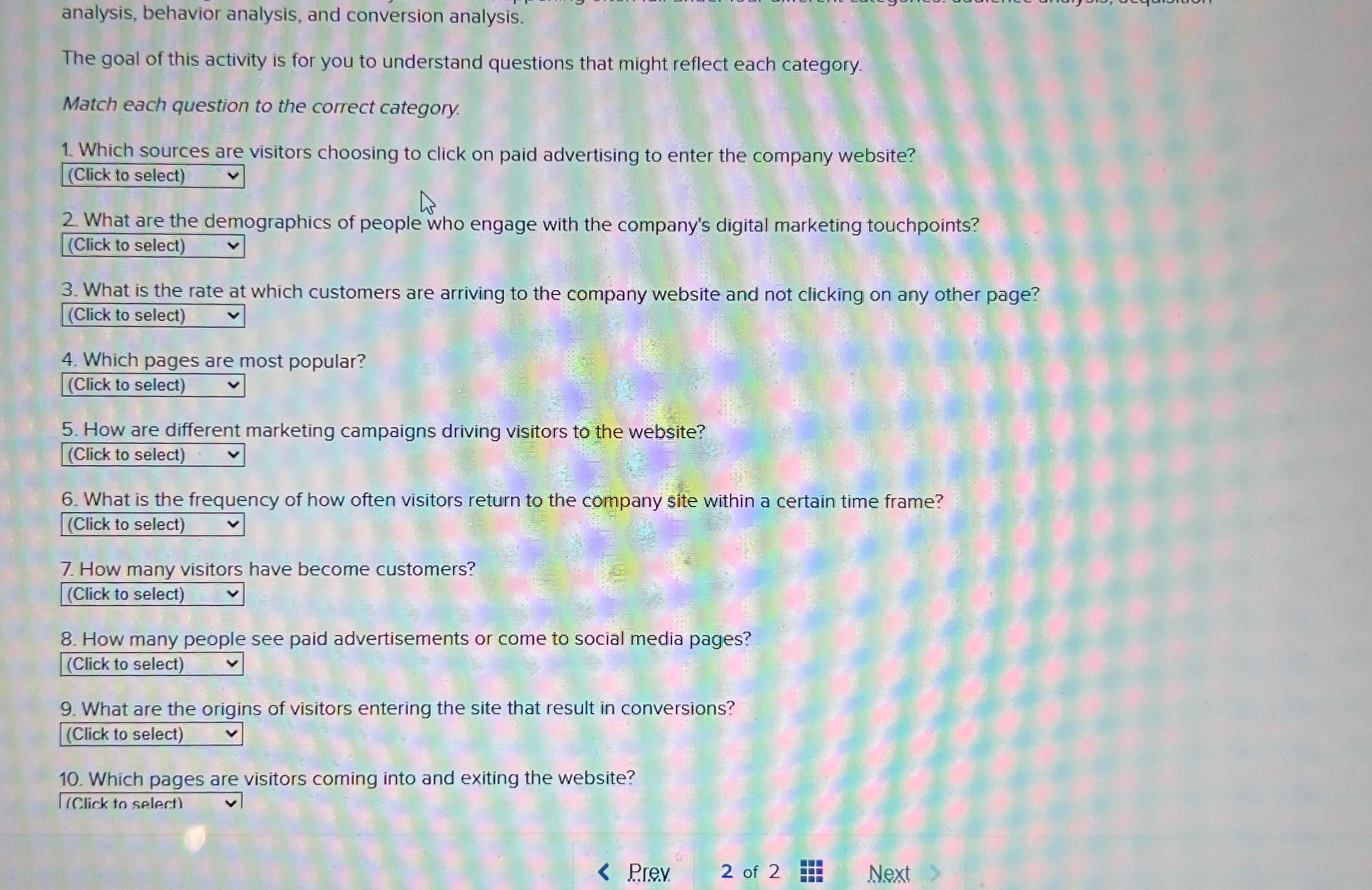  analysis, behavior analysis, and conversion analysis. The goal of this activity