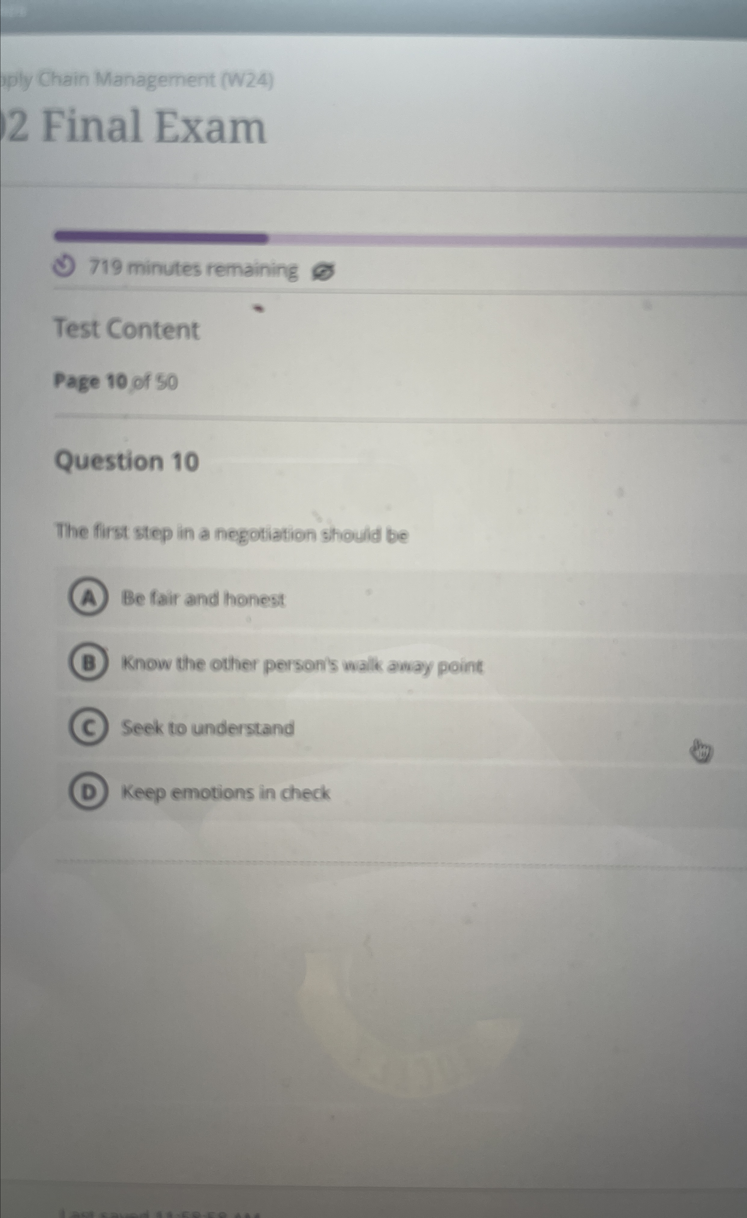  ply Chain Management (W24) 2 Final Exam 719 minutes remaining Test