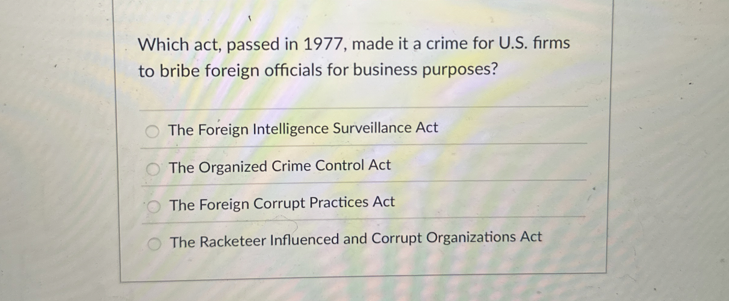  Which act, passed in 1977, made it a crime for U.S.