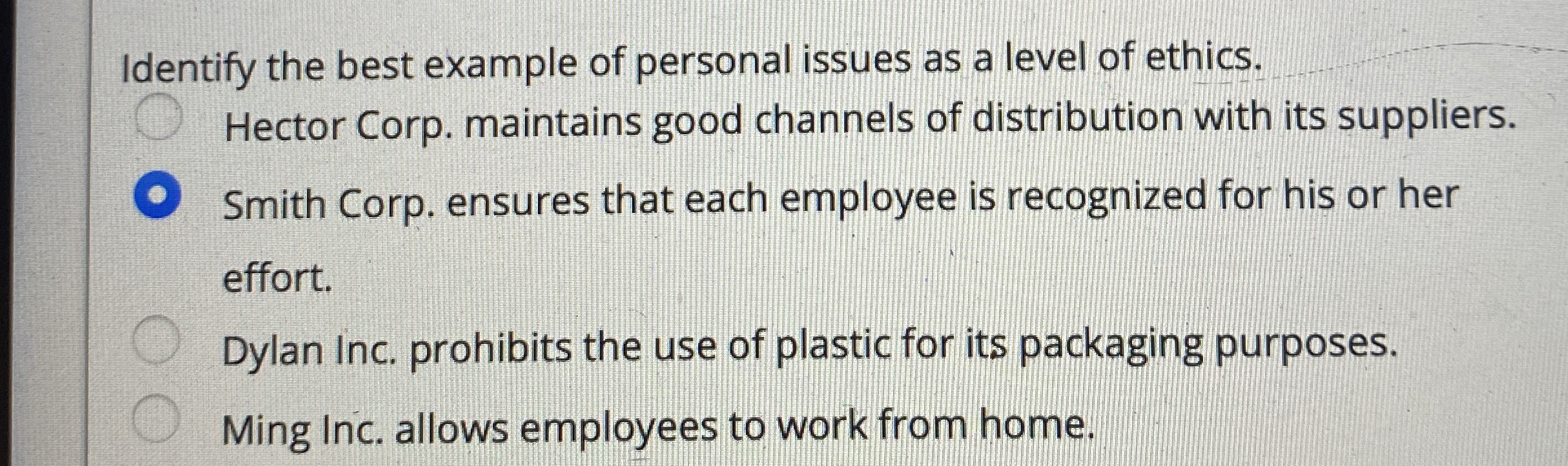  Identify the best example of personal issues as a level of