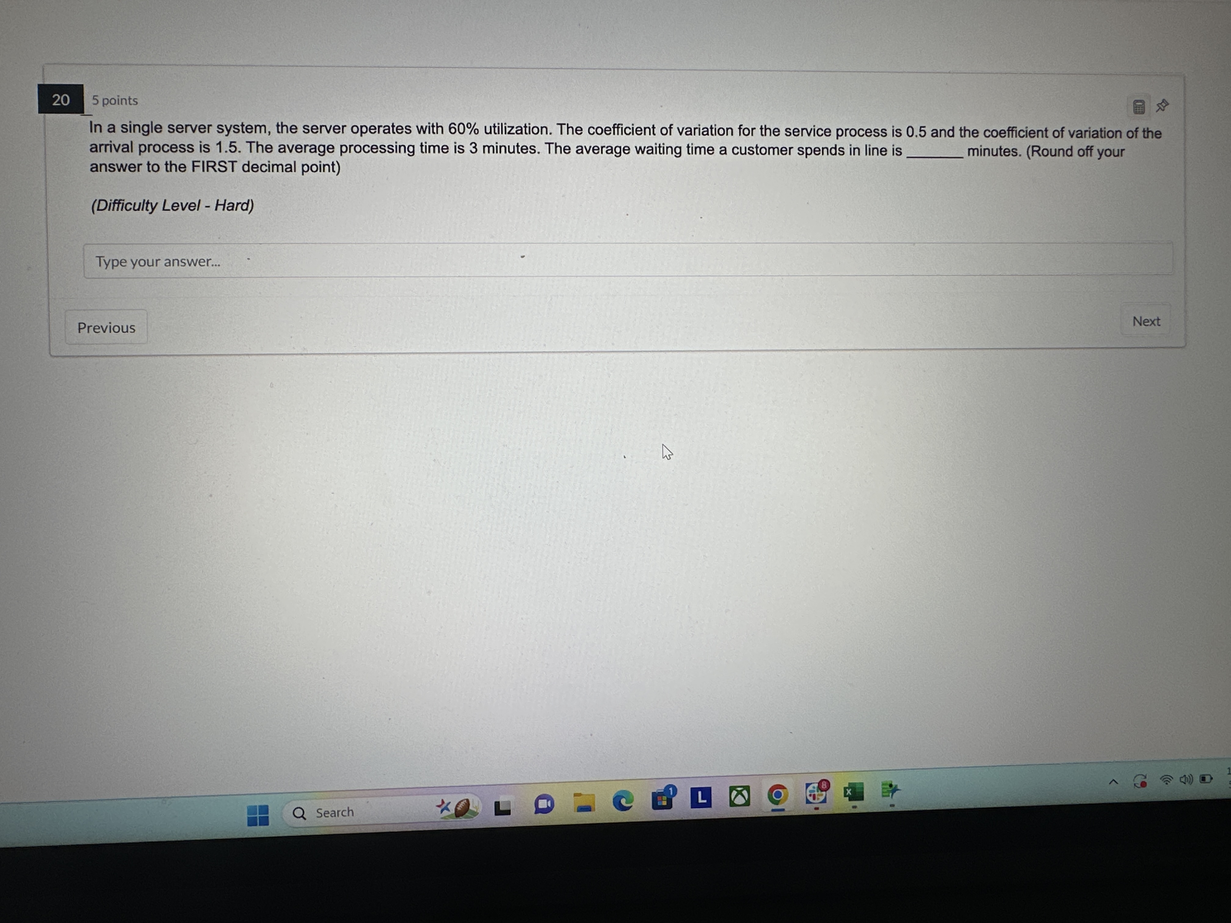  In a single server system, the server operates with 60% utilization.