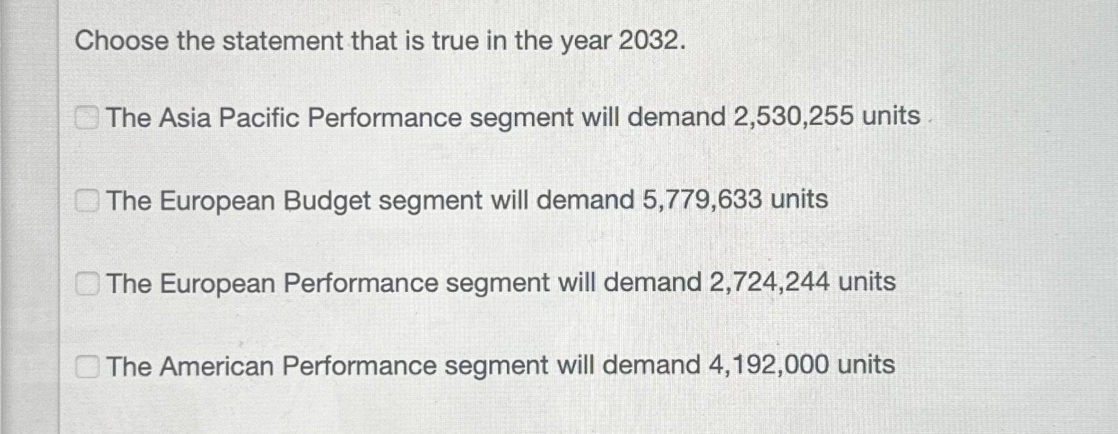  Choose the statement that is true in the year 2032. The