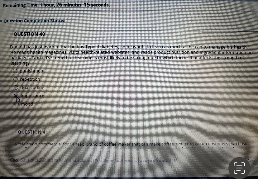  Question Completion Status: QUESTION40 Donald has just learned that he has