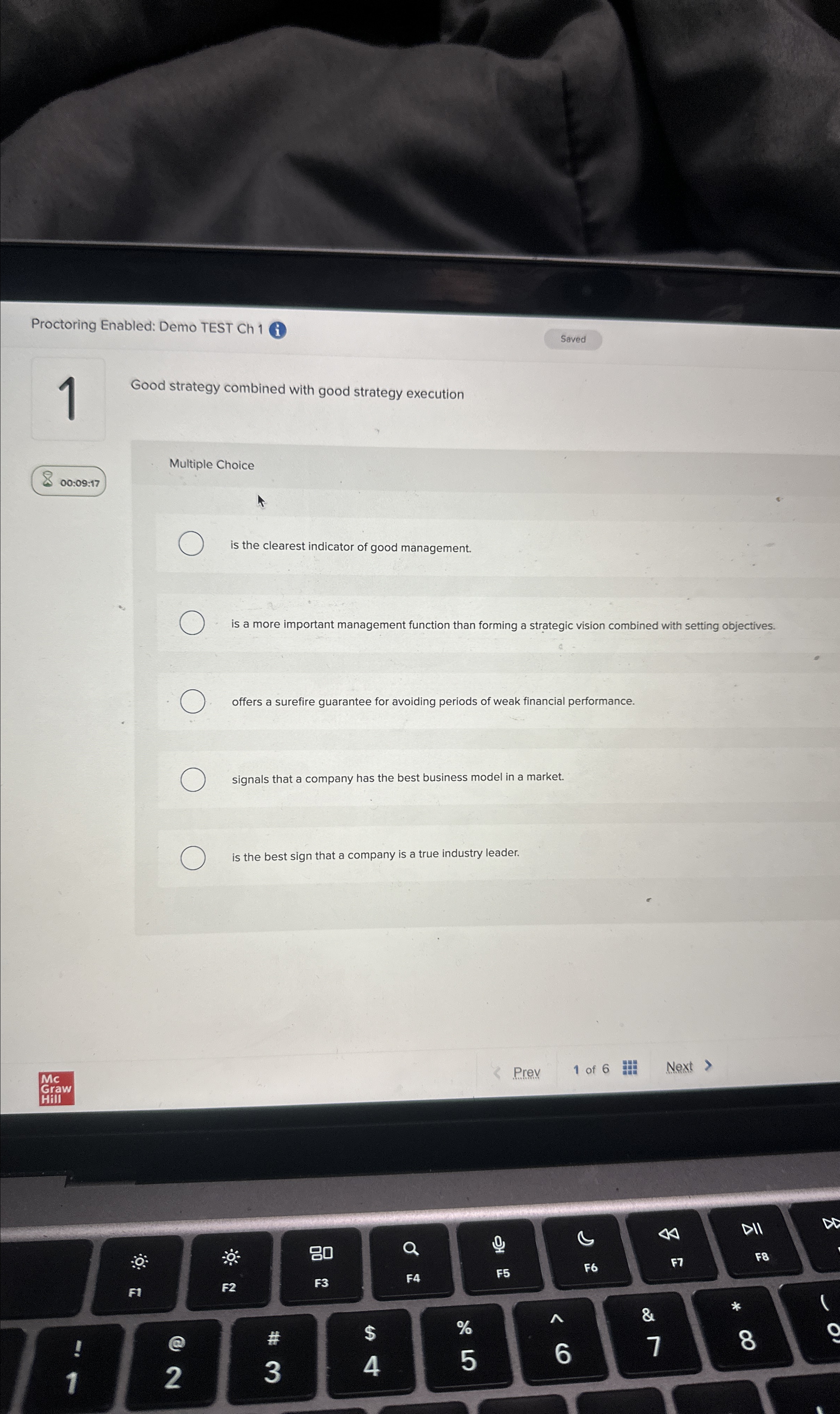  Proctoring Enabled: Demo TEST Ch 1 i Saved 1 Good strategy