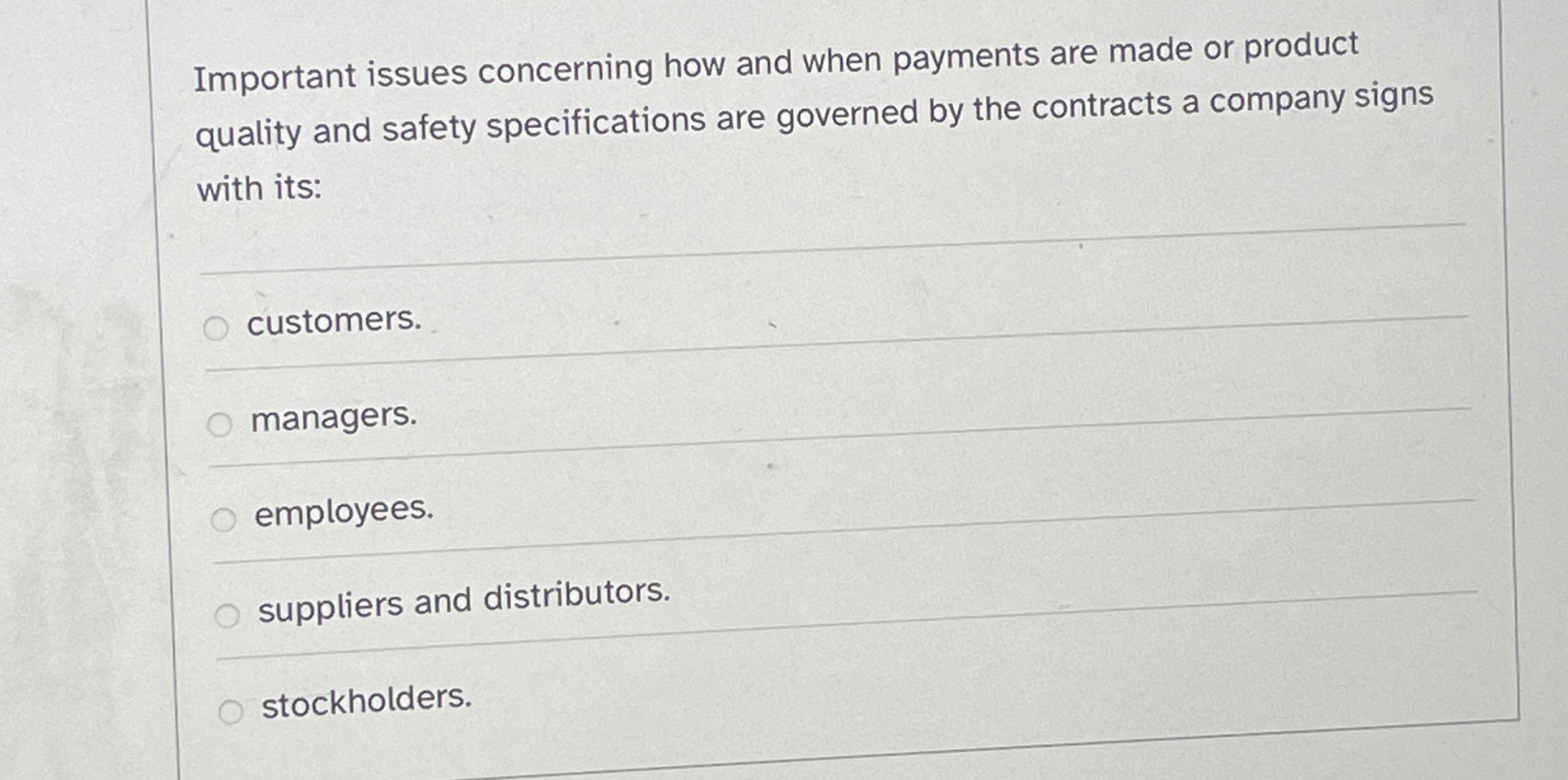  Important issues concerning how and when payments are made or product